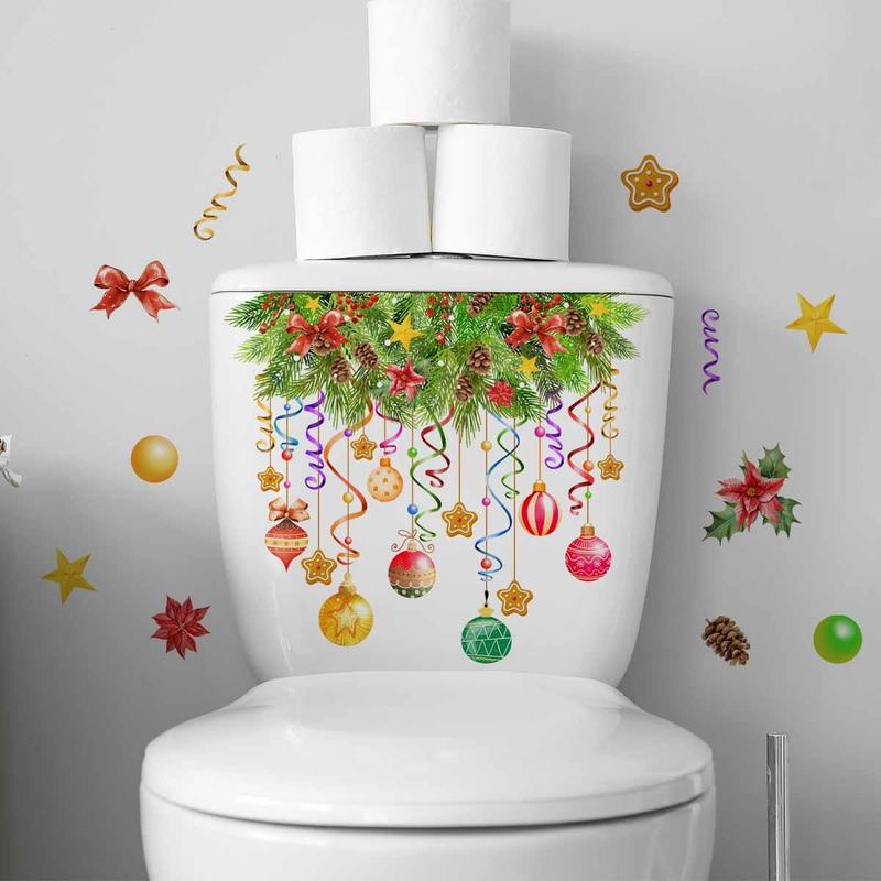 Toilet Lid Sticker, 1 Count Colorful Christmas Themed Toilet Lid Decal, Waterproof Mural Art for Bathroom, Toilet Accessories