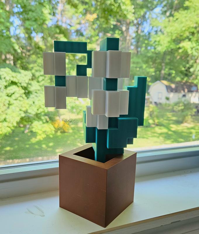 Minecraft Inspired Lily 3d Printed With Pot - Minecraft Decor - Home Decor - Artificial Flower