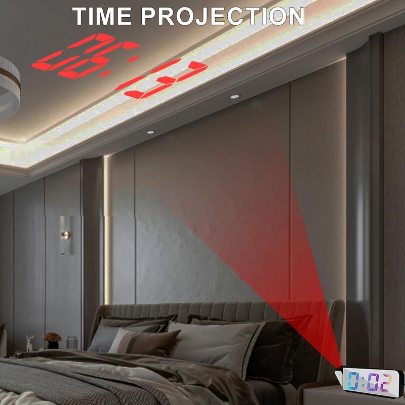 Projection Alarm Clock Digital Clock with 180° Rotatable Projector 12 24h Digital Alarm Clock 3 Brightness Adjustable LED Digital Clock with Time Date Temperature Display for Bedroom Home Office