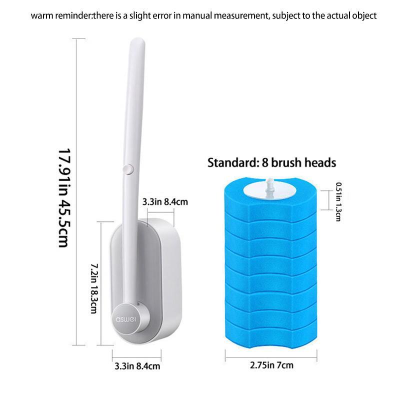 Disposable Toilet Brush, 1 Count Wall Mounted Handheld Toilet Brush with 8 Counts Brush Head 16pcs Marine Scent Brush Head, Bathroom Cleaning Tool for Home Kitchen Hotel Office