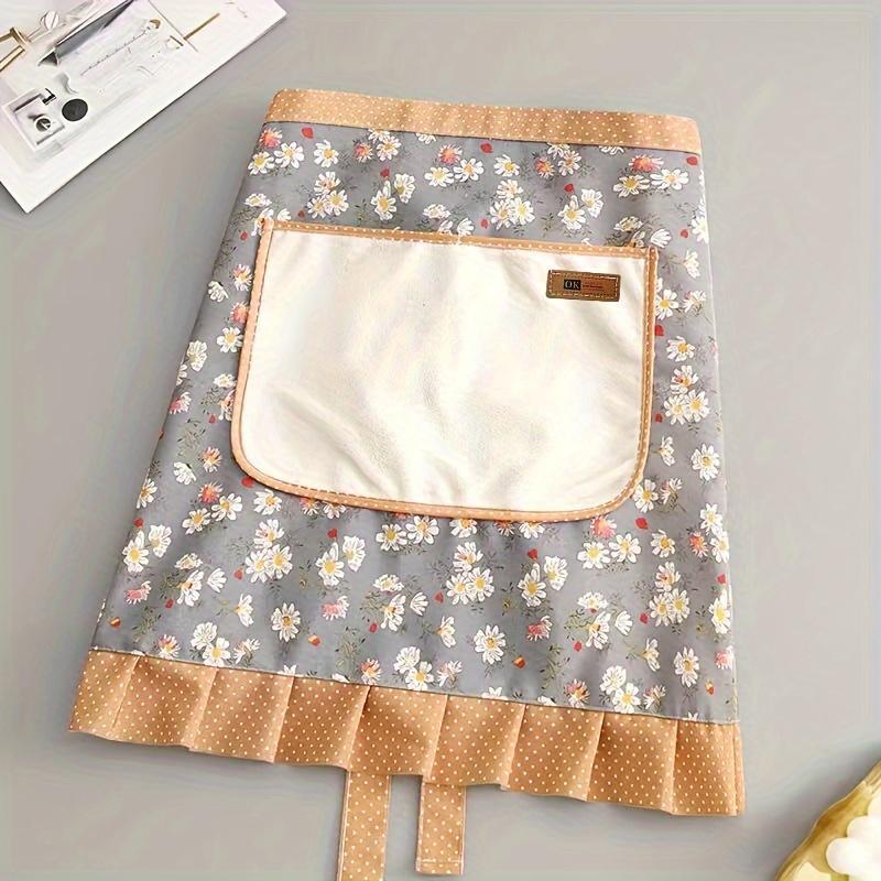 Floral Pattern Apron with Pocket, 1 Count Waterproof & Oil-resistant Breathable Cooking with Hand Wipe Pocket Apron, Kitchen Apron for Women