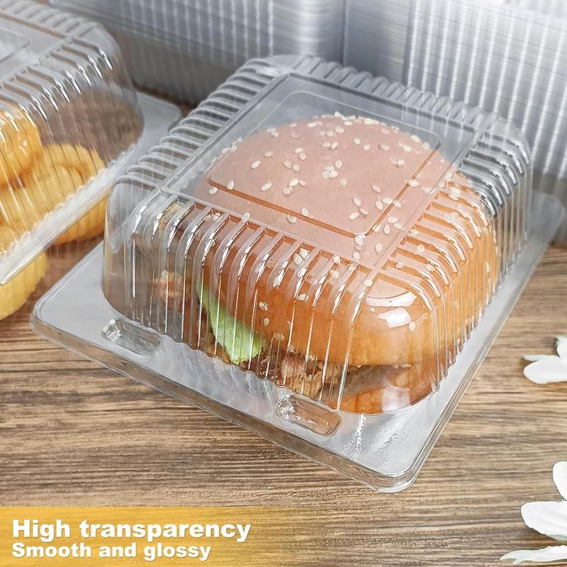 100 Pack 5 x 5 inch Clear Plastic Disposable Clamshell Container,Hinged Take Out Clamshell Dessert Container with Lid Takeout Tray Disposable Food Clamshell Containers for Dessert,Cakes,Sandwiches