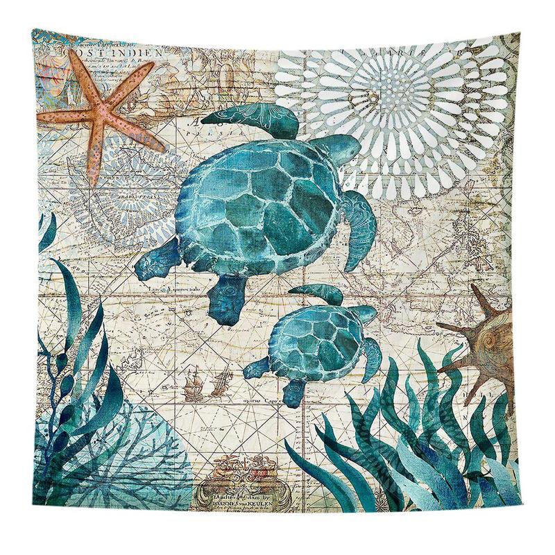 Turtle & Sea Pattern Tapestry, 1 Count Cute Wall Hanging Blanket, Wall Art Decor for Home Living Room Bedroom Study Room Office