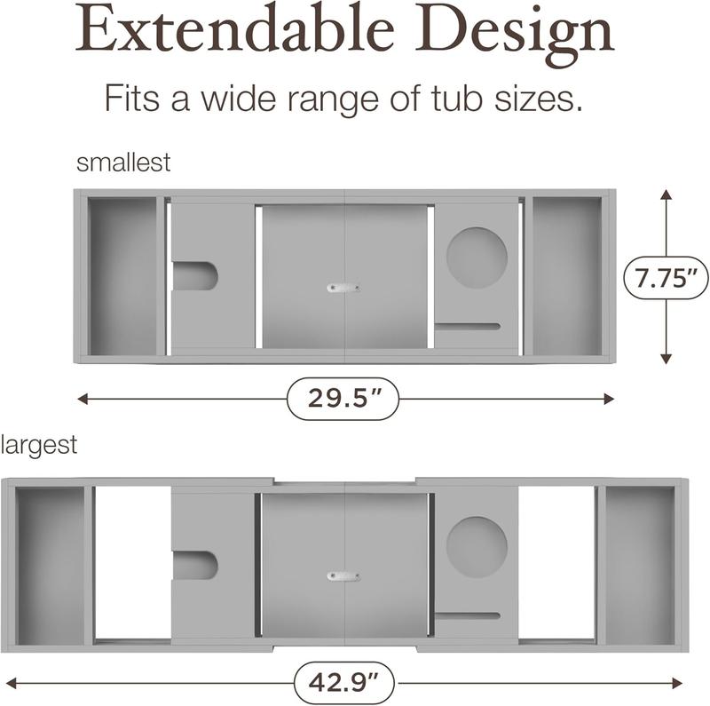 Bathtub Tray Table - Adjustable  Bathtub  - Space-Saving Folding Bath Tub Tray -  Bathtub Accessories -  Gifts for Women or Men (Gray)