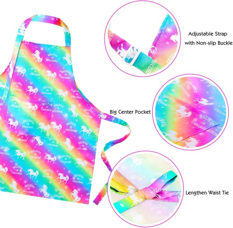 2 Pack Kids Apron Rainbow Unicorn Aprons With Pockets for Girls Boys Toddler Apron for Painting Cooking Baking