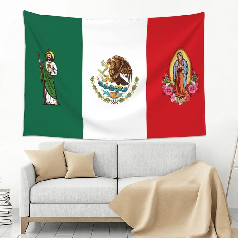 Mexican Flag Tapestry San Judas Tadeo Virgen de Guadalupe Wall Decor