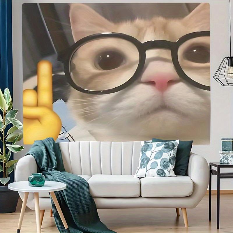 Christmas 2024 Ornament - Cat Meme Tapestry with Glasses - Funny Feline Wall Hanging, Lightweight Polyester Fiber, Includes Hanging Accessories, Ideal for Bedroom, Dorm, and Living Room Decor