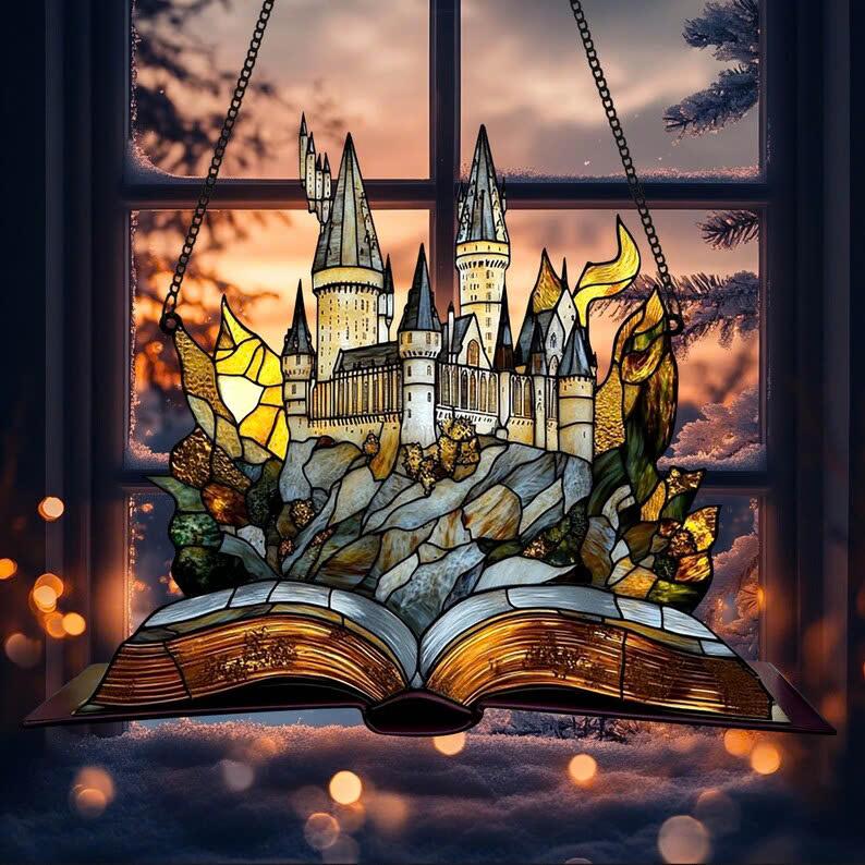 HGWs Castle Acrylic Ornament Wizard School Acrylic Window Hanging Magical Castle Bookish Wall Art Hanging Decor HP Fan Gifts