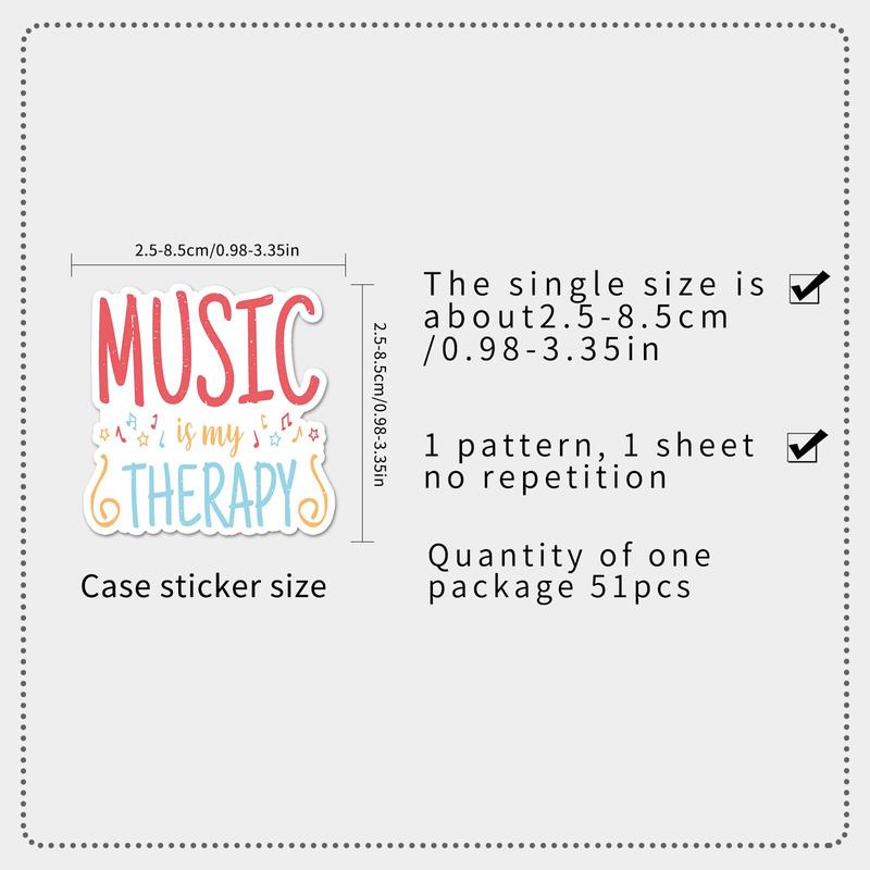 Music Themed Sticker, 51pcs set Waterproof Self Adhesive Decorative Paper, DIY Decals for Gift Greeting Card Water Bottle Laptop Phone