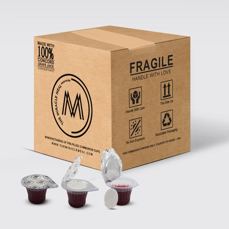 The Miracle Meal - Traditional Communion Cups with Wafer & 100% Concord Grape Juice Disposable Recyclable Christian Gift