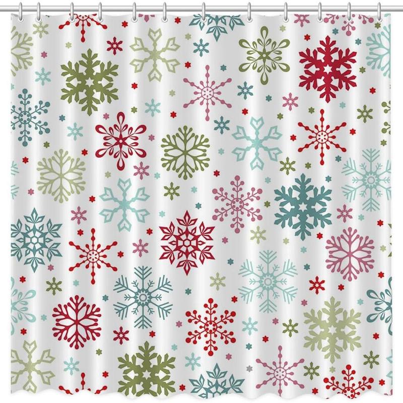 Christmas Shower Curtains for Bathroom Winter Snowflakes Bathroom Curtains Xmas Bathroom Decors Washable Durable Fabric Shower Curtains 72x72 Inch