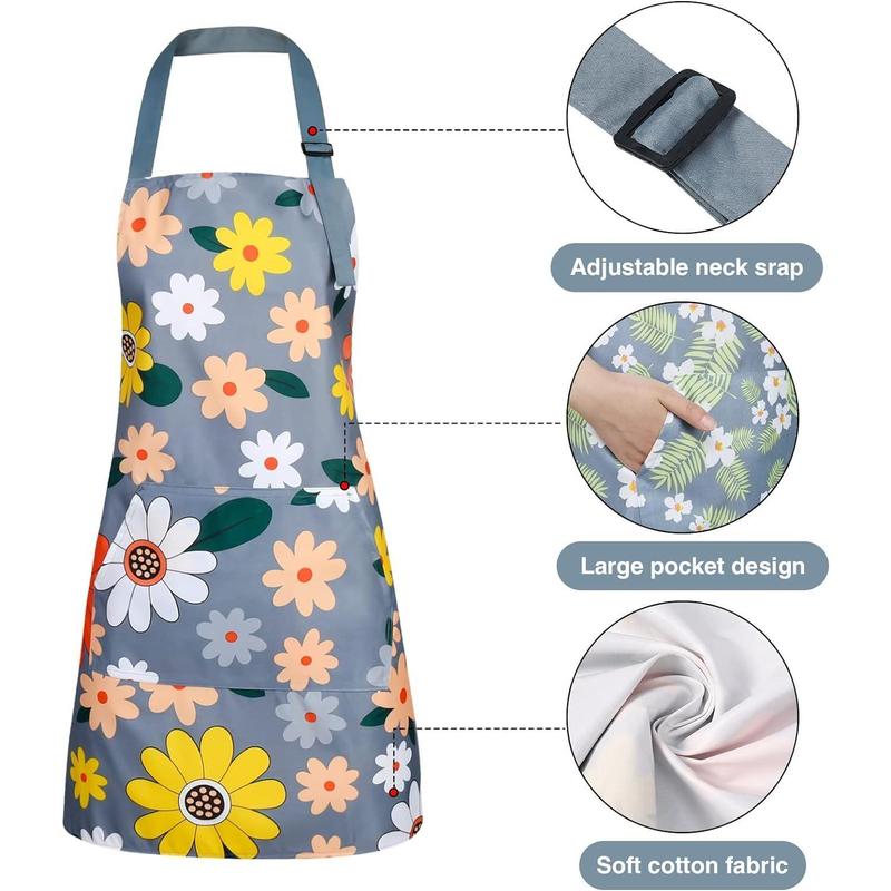 3 Pack Floral Aprons with Pocket, Blooming Womens Aprons Waterproof Adjustable Cooking Aprons for Kitchen Gardening and Salon