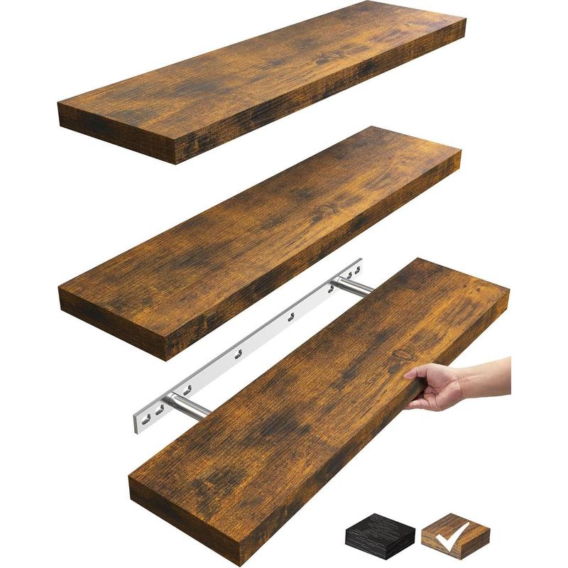 loating Shelves for Wall, 22.5 inches Wall Mounted Rustic Wood Shelves for Bathroom, Bedroom, Living Room, Floating Shelves for Books Storage Decor(Rustic Brown,Set of 3)