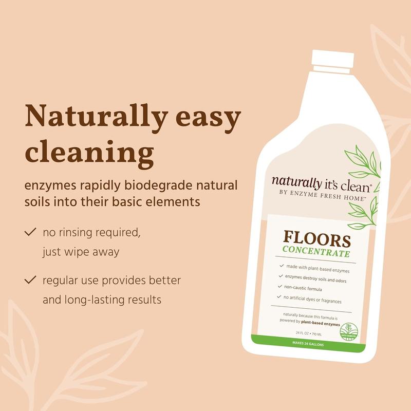 Floor Cleaner (Makes 24-Gallons) for All Floor Types (Plant Based Enzymes) pH Neutral, Biodegradable, Kids&Pets Safe; Rinse Free, Eliminates Odors