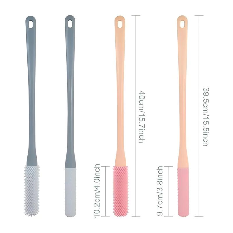 2pcs Toe Seam Massage Brush for Shower, Long Handle Foot Scrubber Brush Soft Rubber Foot File Between The Toe Gap Cleaning Brush Foot Applicator for Seniors Elderly Men Women (Grey)