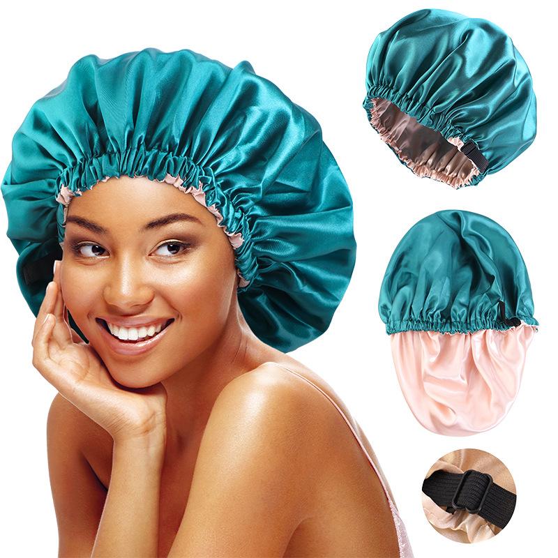 Waterproof Shower Cap, Reusable Women's Shower Cap, Elastic Shower Cap Double Shower Hair Cap PEVA Lined Shower Cap， Silky Satin Bonnet Reusable Elastic Wide Band Shower Cap Sleep Cap Hair Protection Cap For Women Curly Hair Natural Hair silk hairbonnet