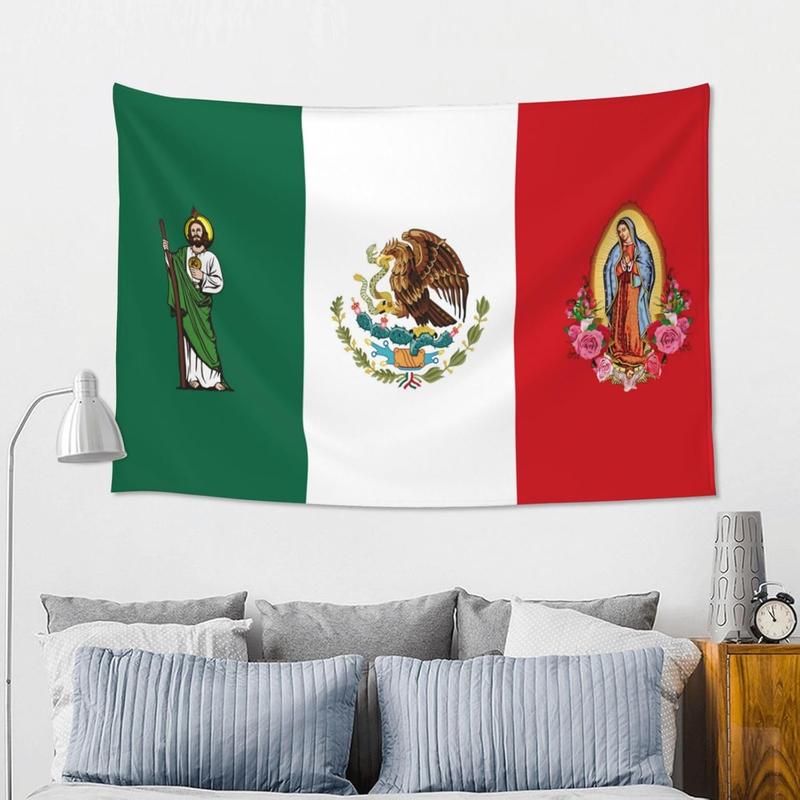 Mexican Flag Tapestry San Judas Tadeo Virgen de Guadalupe Wall Decor