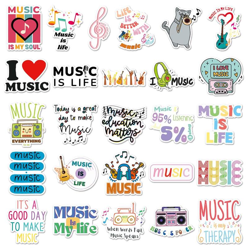 Music Themed Sticker, 51pcs set Waterproof Self Adhesive Decorative Paper, DIY Decals for Gift Greeting Card Water Bottle Laptop Phone