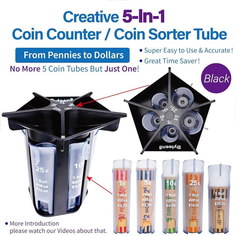 Coin Sorting Tube, Coin Counter, Fast & Accurate Coin Sorting Box, Convenient & Rapid Emptying Of The Piggy Bank for Home Office