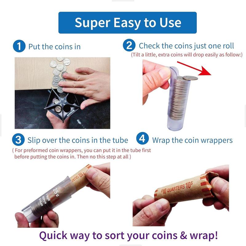 Coin Sorting Tube, Coin Counter, Fast & Accurate Coin Sorting Box, Convenient & Rapid Emptying Of The Piggy Bank for Home Office