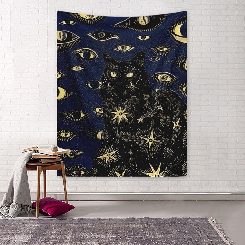 Cat & Eye Pattern Wall Tapestry, 1 Count Artwork Decorative Hanging Blanket Cozy Room Accessories, Wall Decor for Home Living Room Bedroom Office