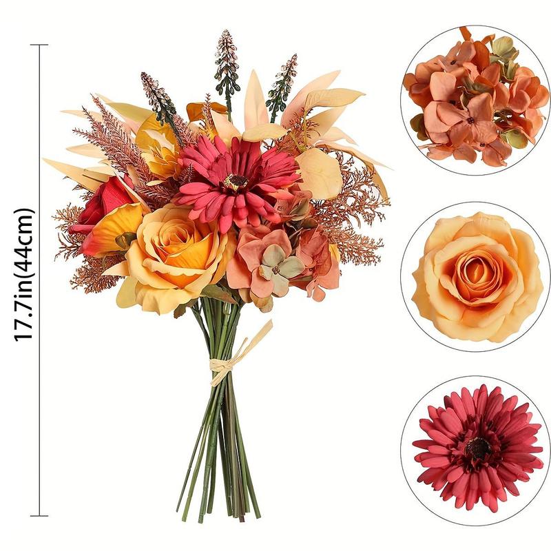 Artificial Fall Flower Bouquet, 1 Count Fake Flower Wedding Bridal Bouquet, Fall Decoration for Home Table Centerpiece, Indoor Autumn Decor