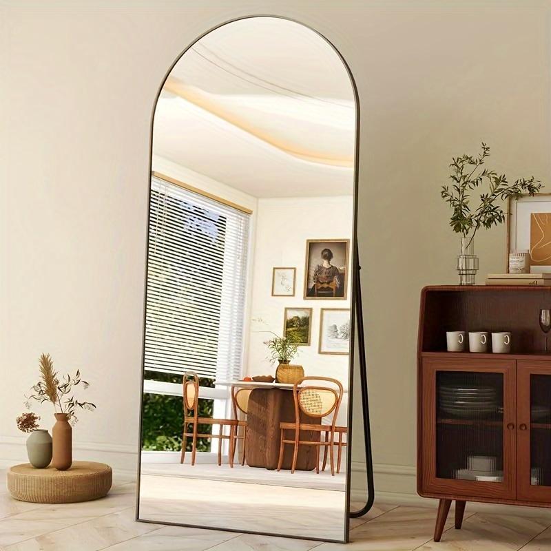 Arched Full Length Mirror, Full Body Mirror with Stand, Hanging or Leaning for Wall, Aluminum Alloy Thin Frame Floor Standing Decor