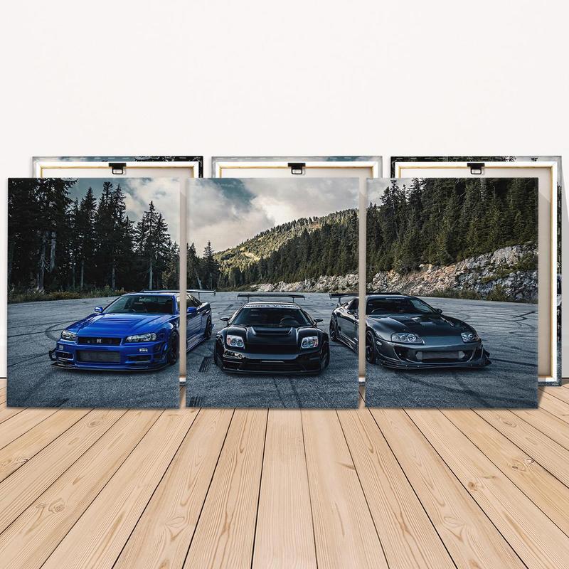 Car Pattern Canvas Painting with Frame, 3 Counts set Modern Wall Art Painting, Car Posters Wall Art Decor for Home Living Room Bedroom Office, Canvas Art Room Decor