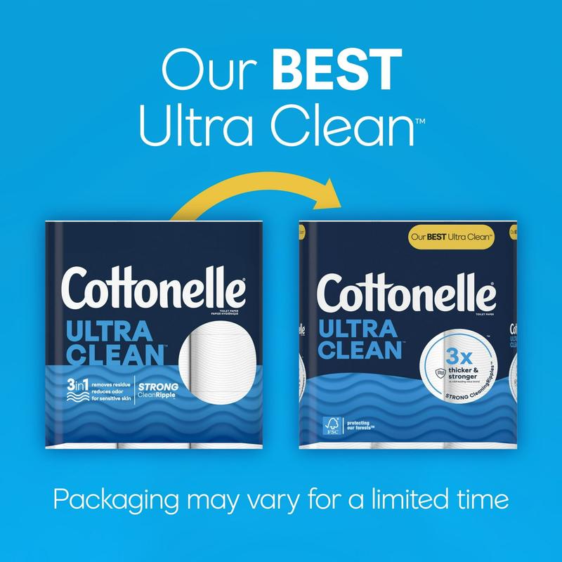 Cottonelle Ultra Clean Toilet Paper - 12 Mega Rolls, Advanced Clean and Softness for a Refreshing Feel