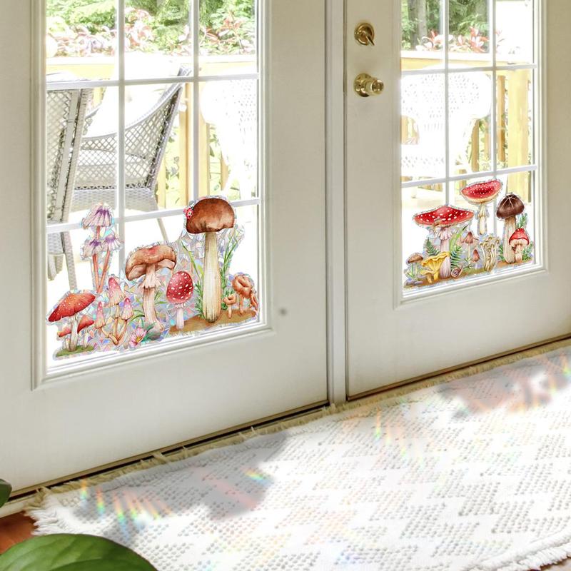 Mushroom & Flowers Pattern Window Sticker, 2 Counts Self Adhesive Window Decal, Decorative Sticker for Home Window Door