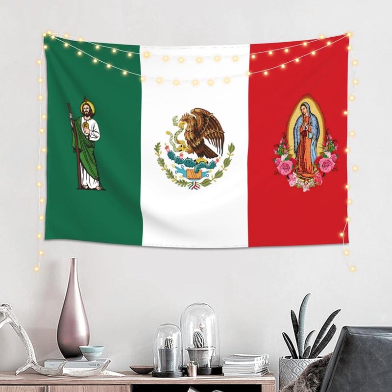 Mexican Flag Tapestry San Judas Tadeo Virgen de Guadalupe Wall Decor