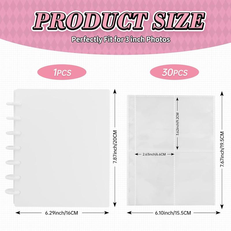 Kpop Photocard Binder 3 Inch Photocard Holder Book Sleeves with 30Pcs Inner Pages A5 Idol Business Card Collect 2×3 Polaroid Photo Album, White Decor