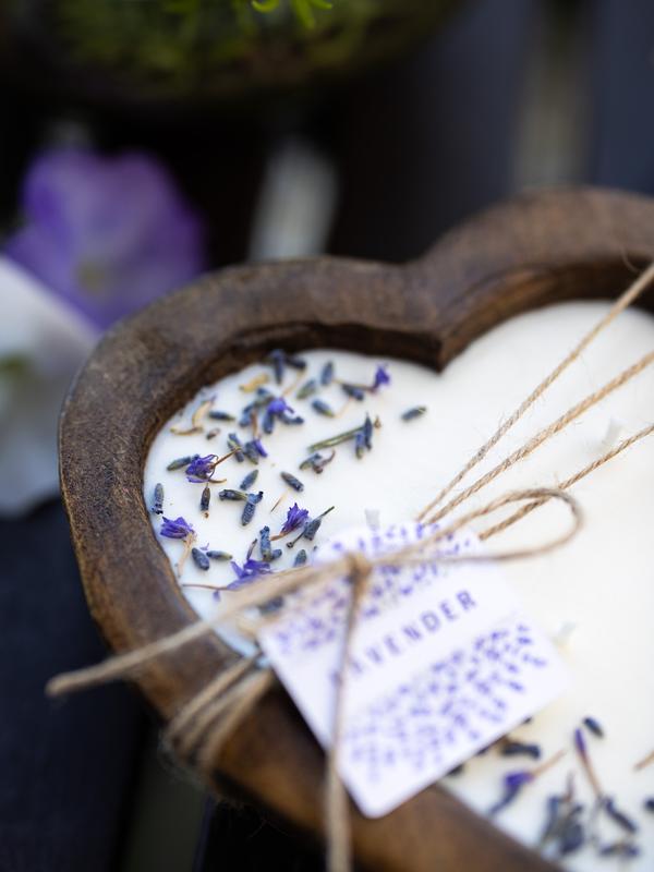 Lavender Heart Wood Dough Bowl Candle  Bowl Candle  Soy Wax Candle   Love Engagement Wedding Bridal Mother's Day 3 Cotton Wick