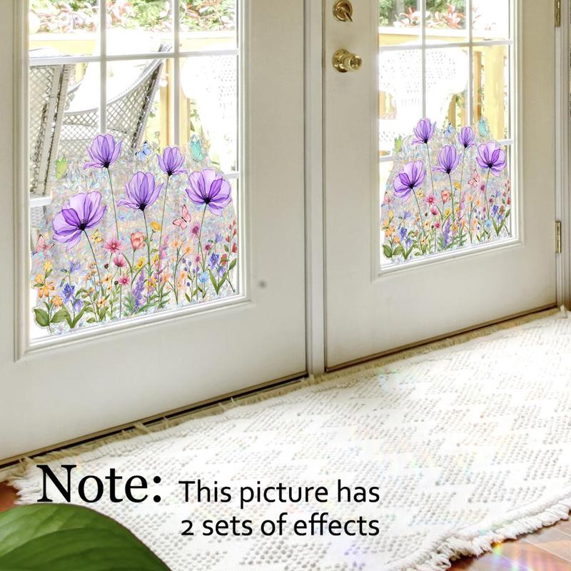 Mushroom & Flowers Pattern Window Sticker, 2 Counts Self Adhesive Window Decal, Decorative Sticker for Home Window Door