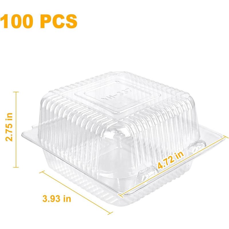 100 Pack 5 x 5 inch Clear Plastic Disposable Clamshell Container,Hinged Take Out Clamshell Dessert Container with Lid Takeout Tray Disposable Food Clamshell Containers for Dessert,Cakes,Sandwiches