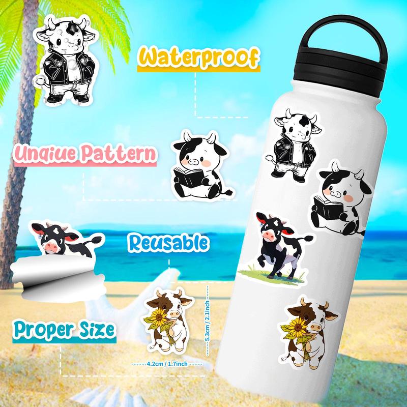 50pcs Cartoon Cow Pattern Sticker, Self Adhesive Decor Paper, Creative Graffiti Sticker For DIY Scrapbooking Laptop Luggage Water Bottle Decoration