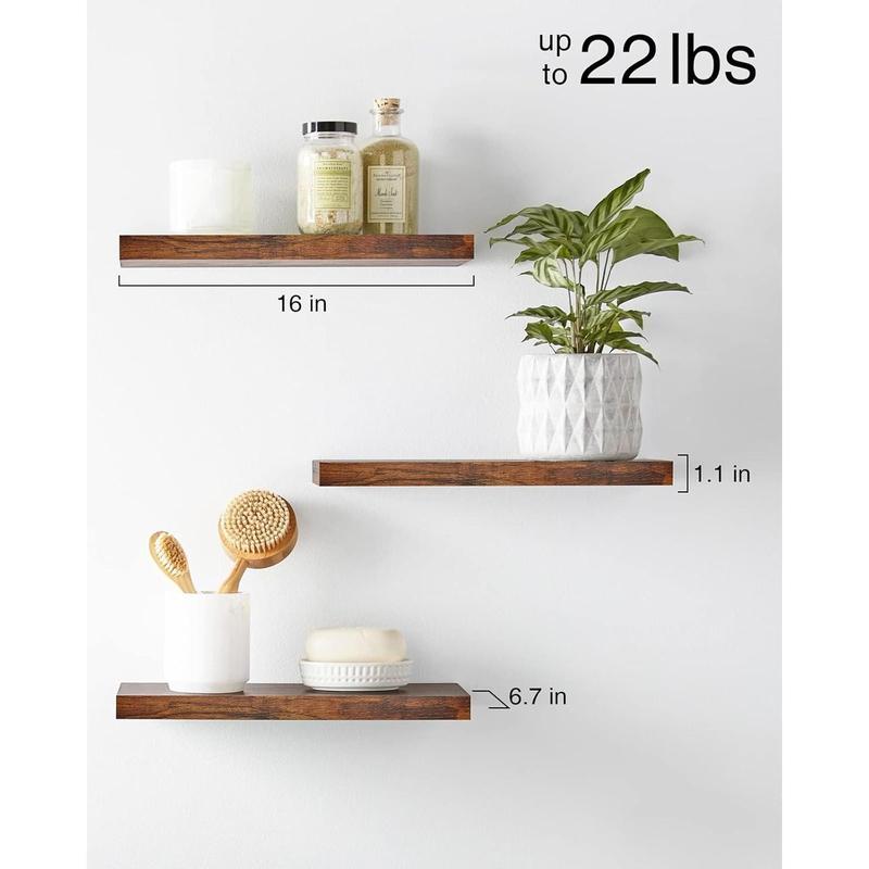 loating Shelves for Wall, 22.5 inches Wall Mounted Rustic Wood Shelves for Bathroom, Bedroom, Living Room, Floating Shelves for Books Storage Decor(Rustic Brown,Set of 3)