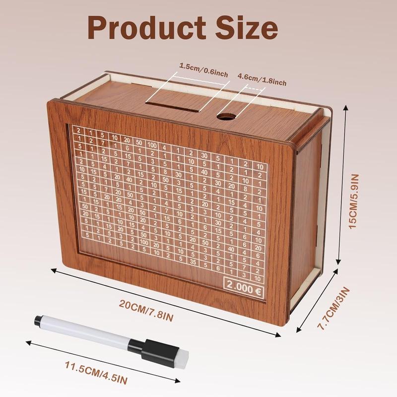 Cash Vault Wooden Savings Box with Counting Target,Wooden Cash Saver Money Box