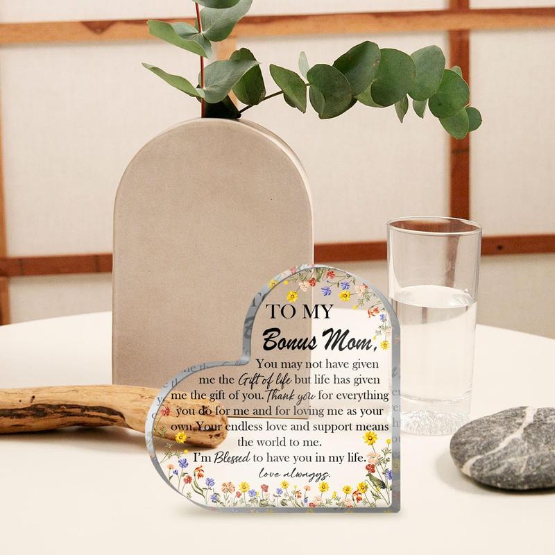 Sign for Mom from Daughter Son Husband - Stepmother Acrylic Desk Plaque Sign - Best Bonus Mom Gift - to My Bonus Mom Acrylic Desk Plaque Sign Keepsake Gift for Stepmom Stepmother