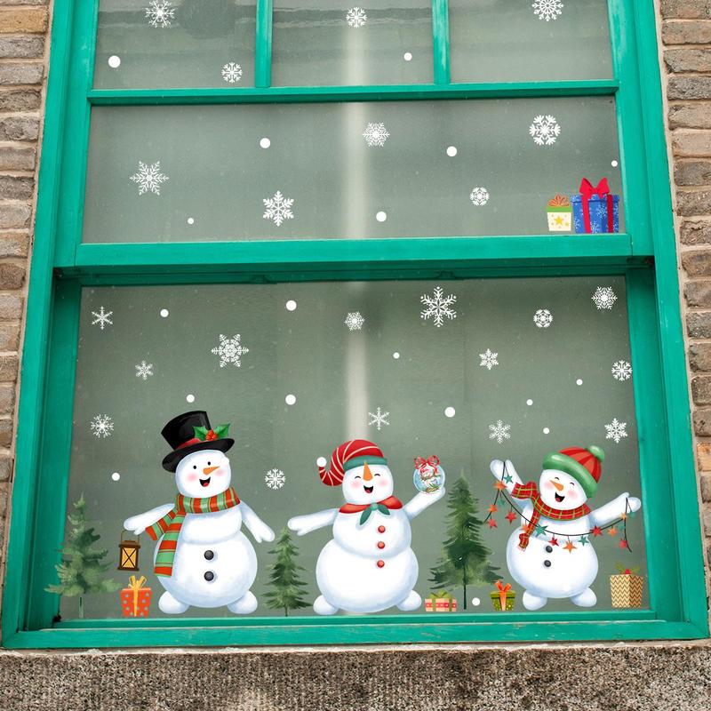 Snowman Pattern Window Sticker, 6 Sheets set Christmas Double Sided Static Cling Window Decal, Self Adhesive Decorative Sticker for Home Bedroom Balcony