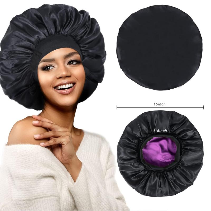 Silk Bonnet for Sleeping Double Layer Satin Bonnet Adjustable Bonnets for Black Women Sleep Cap Reversible Hair Bonnet for Curly Hair Shower