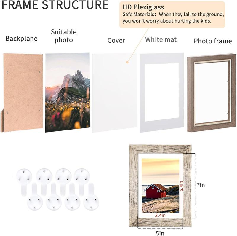 5x7 Picture Frames Set of 8, Rustic Picture Frames Multi -Color,Vertical and Horizontal Formats for Wall Hanging and Tabletop Display, for Rustic Home & Office Decor