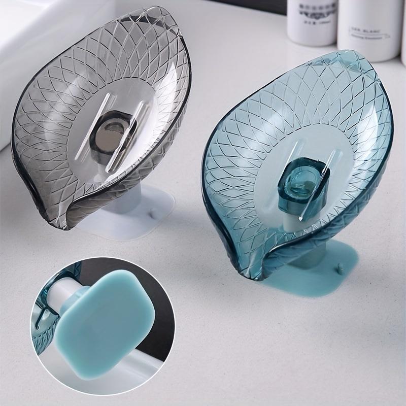 Leaf Design Drain Soap Box, 1 Count Transparent Bathroom Soap Tray with Suction Cup, Soap Dish for Home Bathroom Kitchen