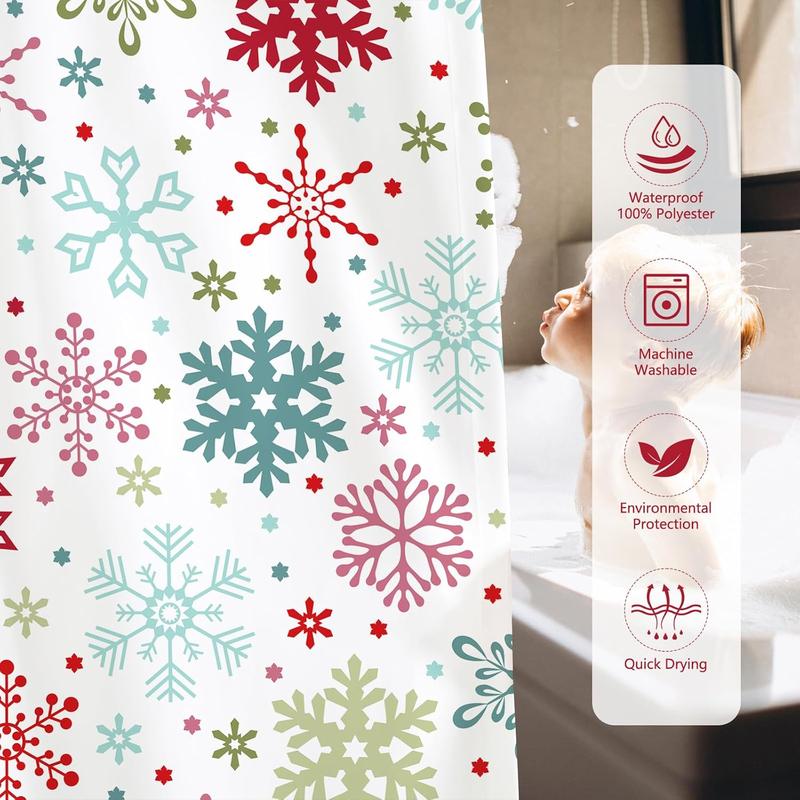 Christmas Shower Curtains for Bathroom Winter Snowflakes Bathroom Curtains Xmas Bathroom Decors Washable Durable Fabric Shower Curtains 72x72 Inch