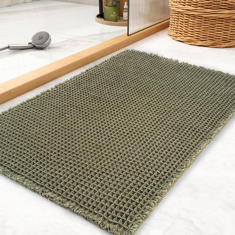 Waffle Bath Mat Rug, Super Absorbent Non Slip Bath Mats for Bathroom Mat Ultra Soft Bathmat Machine Washable Bathroom Rugs with Tassels, Bath Rugs for Bathroom Floor Beside Tub, 17