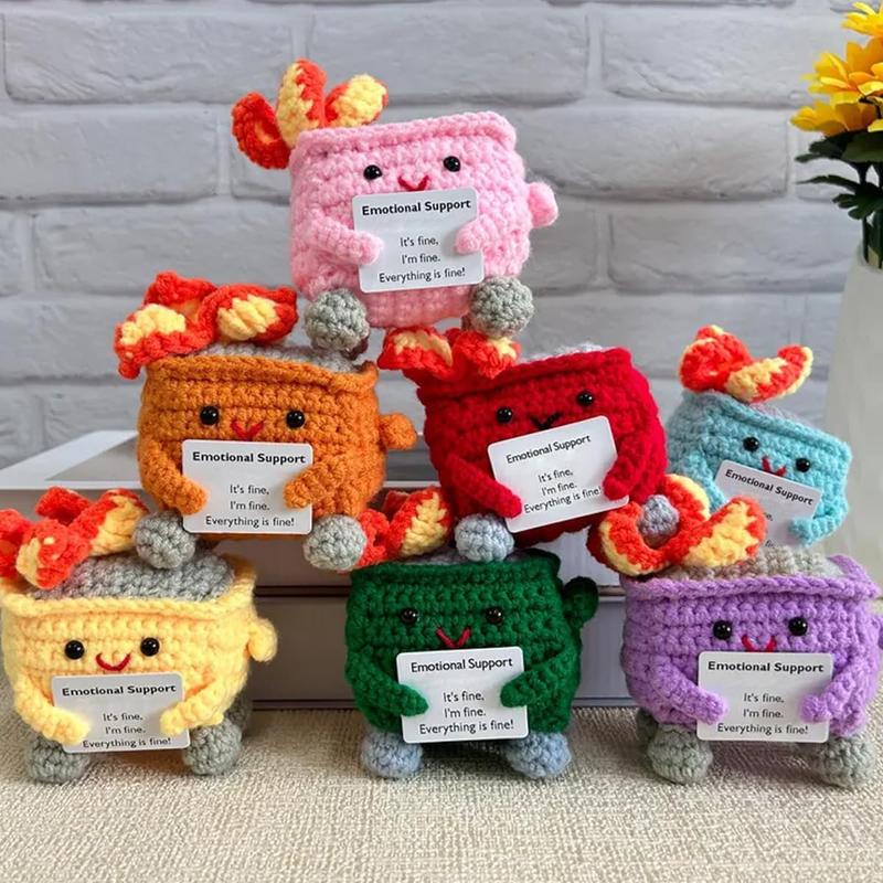 Emotional Support Crochet Dumpster Doll Ornaments, 2 Counts set Cute Crochet Desktop Decoration, Handmade Home Decor for Living Room Bedroom Office