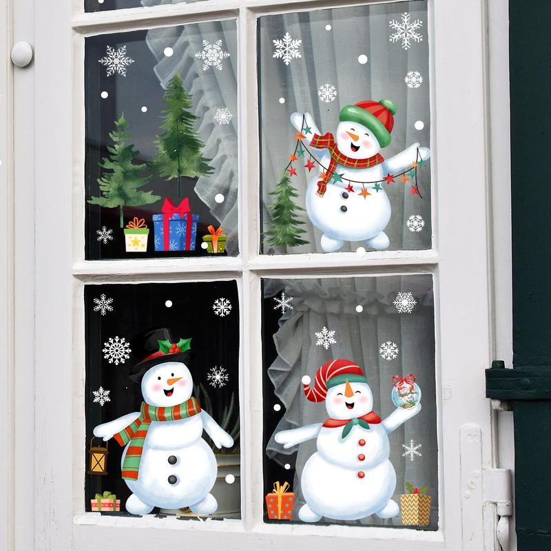 Snowman Pattern Window Sticker, 6 Sheets set Christmas Double Sided Static Cling Window Decal, Self Adhesive Decorative Sticker for Home Bedroom Balcony