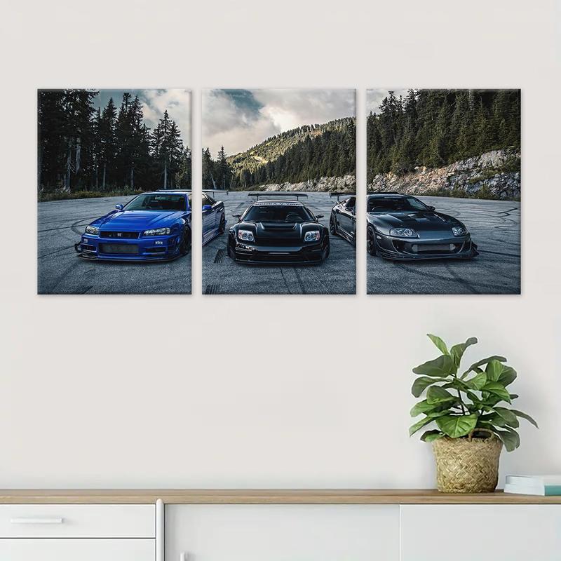 Car Pattern Canvas Painting with Frame, 3 Counts set Modern Wall Art Painting, Car Posters Wall Art Decor for Home Living Room Bedroom Office, Canvas Art Room Decor