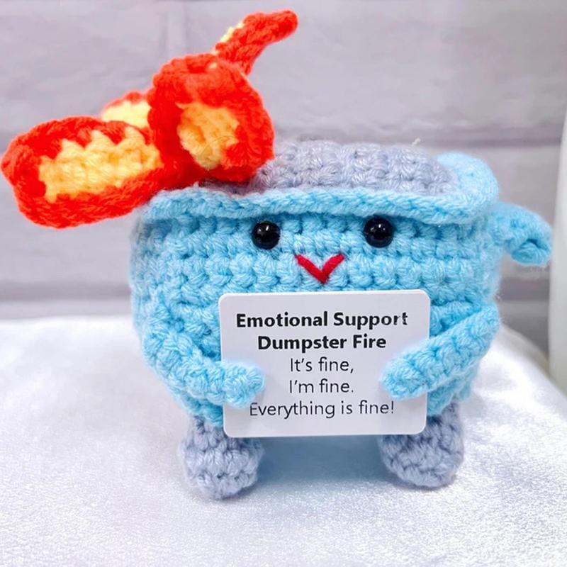 Emotional Support Crochet Dumpster Doll Ornaments, 2 Counts set Cute Crochet Desktop Decoration, Handmade Home Decor for Living Room Bedroom Office