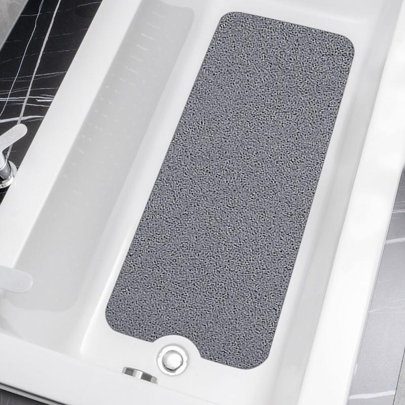 Non Slip Bathtub Mat 40 x 16 Inch, Extra Long Bath Mat for Tub, Soft PVC Loofah Shower Floor Mat with Drain, Quick Drying Bathroom Tub Mat for Wet Area, Without Suction Cup, Grey